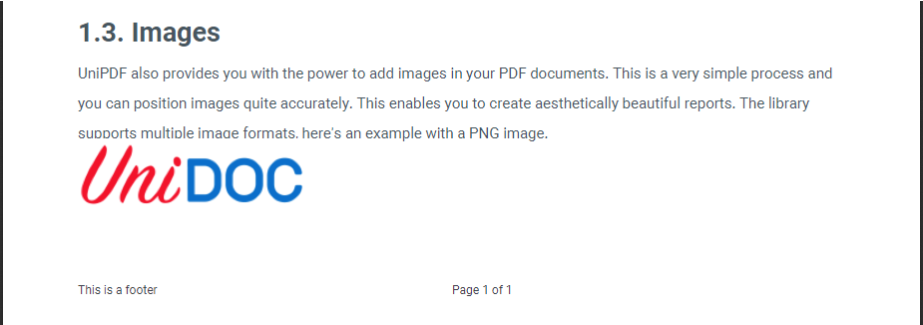 Example of creating a footerr and inserting text in a PDF report