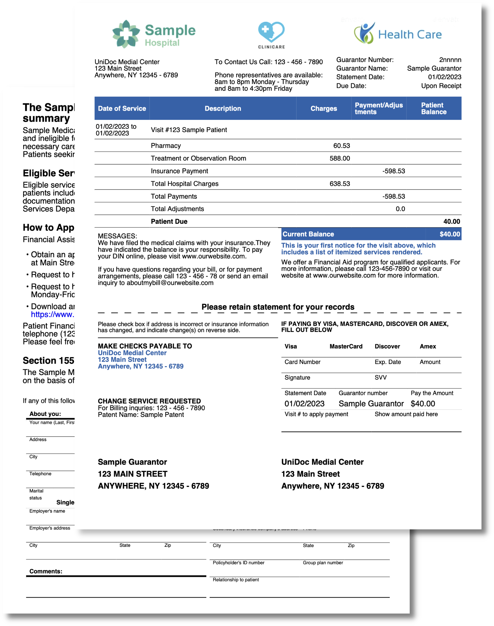 The following is an example PDF Report Template in the form of a medical bill