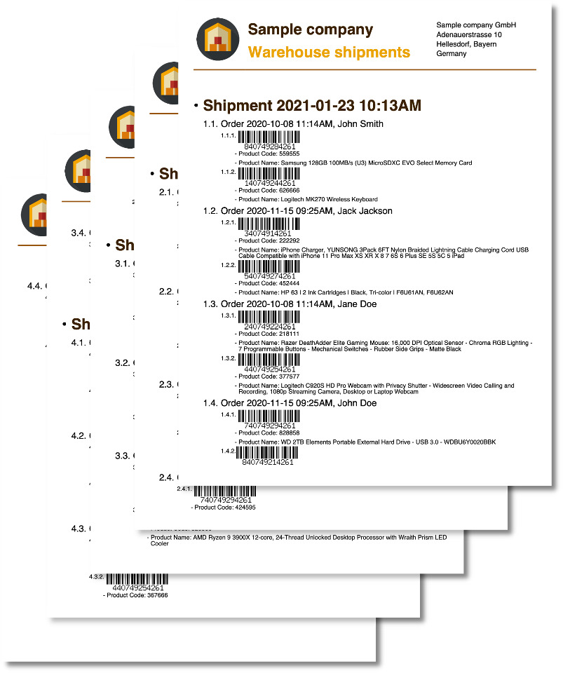 Warehouse Shipment Report